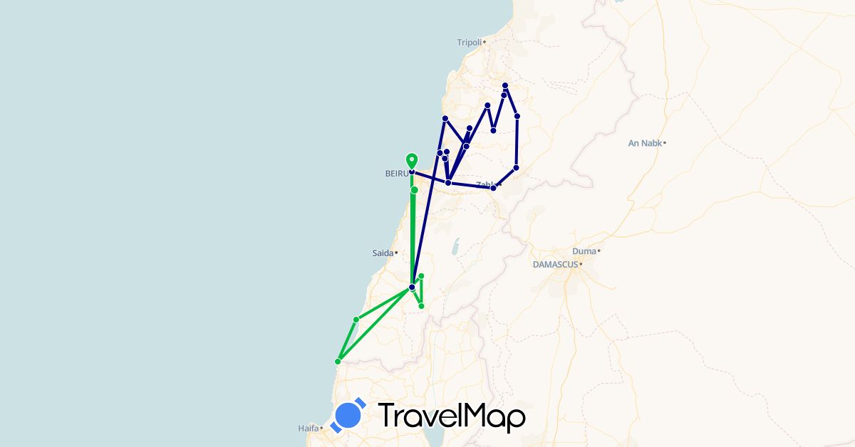 TravelMap itinerary: driving, bus in Lebanon (Asia)